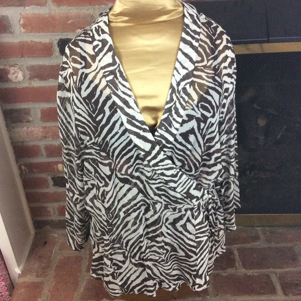 Chico’s 100% Silk Sheer Wrap Top Zebra Print Sz. 2